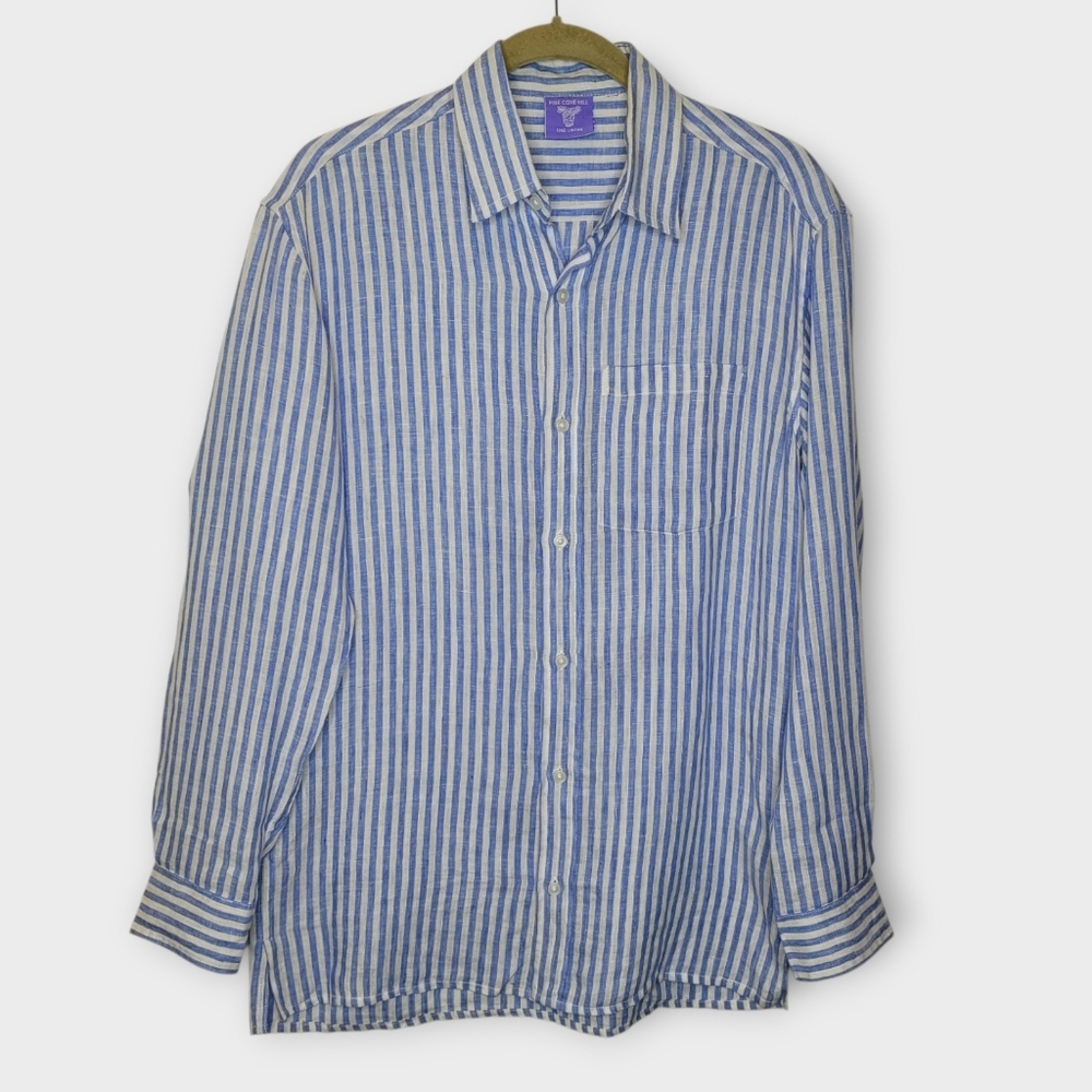 Pine Cone Hill Linen Striped Tunic Shirt S Blue White